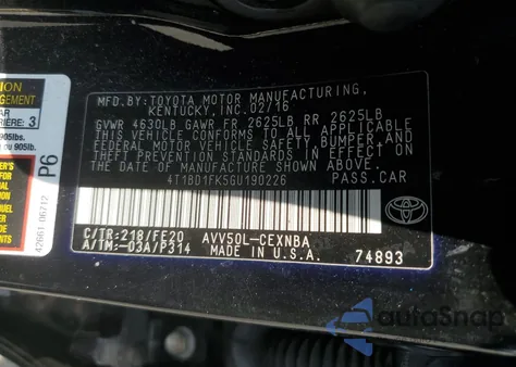 2016 Toyota Camry Hybrid из США, поврежденный, VIN 4T1BD1FK5GU190226